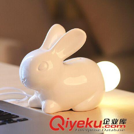 新品上架 奇玩 兔子存錢罐夜燈 USB 陶瓷聲控小夜燈 創意可愛LED節能夜燈原始圖片2