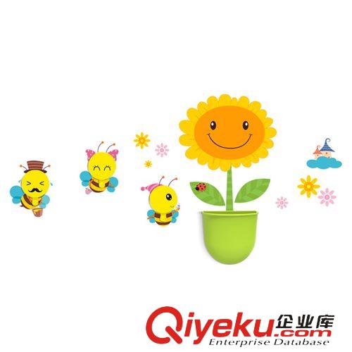 奇趣雜貨 奇玩 花顏墻貼可愛卡通小鳥多功能浴室廚房DIY益智掛鉤收納筒原始圖片3