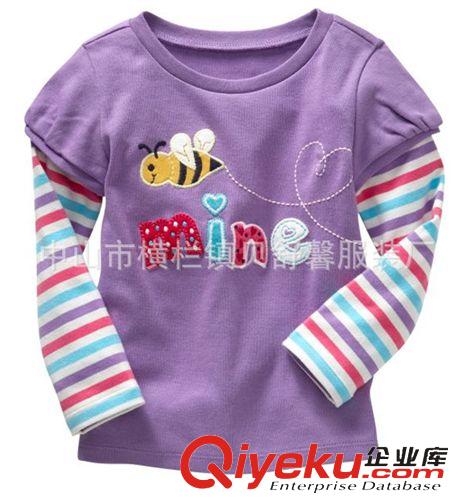 童T恤系列 原創(chuàng)新品快訂秋款韓版女童純棉春裝紫色小蜜蜂長(zhǎng)款寬松T恤批發(fā)