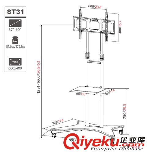 內(nèi)銷產(chǎn)品 37-65寸視頻會(huì)議觸摸屏上下無(wú)級(jí)升降帶托板大屏移動(dòng)推車ST31原始圖片3