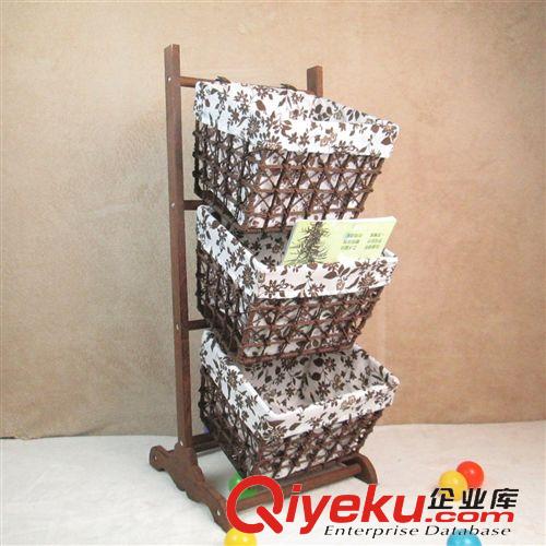 實木收納架 一件代發(fā)多層置物架報刊雜志架田園布藝書架花架藤編收納吊籃層架原始圖片2
