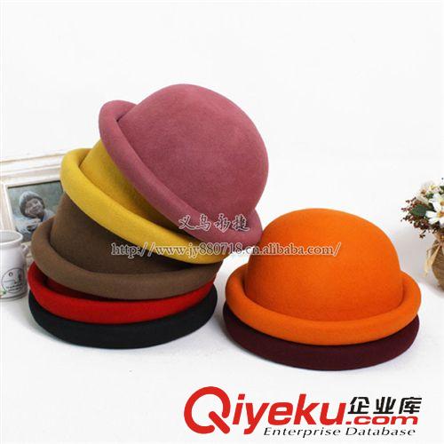 羊毛帽 YJG-697 禮帽 蘑菇帽 HM同款糖果色圓頂卷邊時(shí)尚氈帽 羊毛禮帽原始圖片2