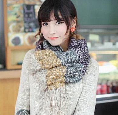 清倉tj 包郵 杉杉來了趙麗穎同款圍巾 拼色彩色保暖加厚圍脖針織披肩圍巾原始圖片3