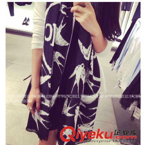 清倉tj {dj2}圍巾女秋冬新款MQ麥Kun風潮款燕子 羊絨舒適大圍巾保暖披肩原始圖片2