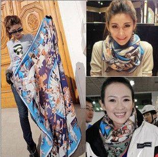 2月新款 章子怡同款仿真圍巾女披肩 大方巾斜紋絲謎蹤神話百變絲巾