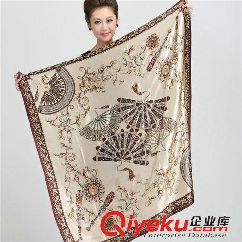 真絲圍巾/披肩 上海故事重磅真絲大方巾110燙金桑蠶絲圍巾大花飛馬絲巾春季新款原始圖片3