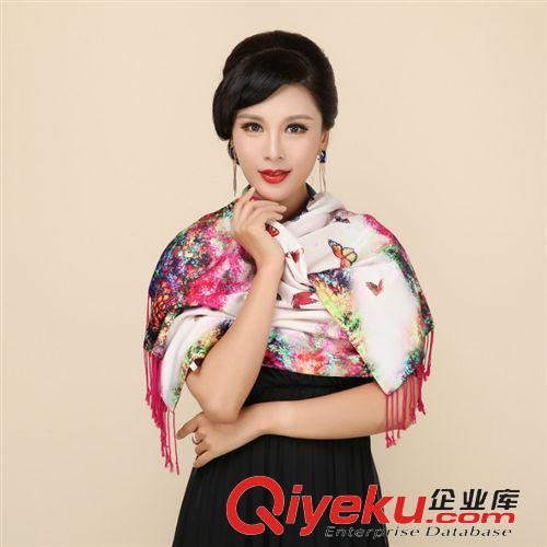 真絲圍巾/披肩 100桑蠶絲噴繪披肩雙面真絲圍巾雙層加厚羊絨保暖中國風絲綢禮品原始圖片3