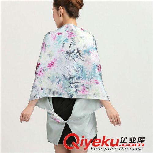 真絲圍巾/披肩 重磅真絲披肩桑蠶絲圍巾雙層雙面絲巾手工盤扣噴繪素縐緞旗袍披肩原始圖片3