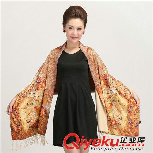 仿真絲圍巾 仿真絲圍巾噴繪拉絨雙面披肩雪紡絲巾秋冬新款保暖仿羊毛棉圍脖原始圖片2