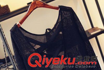 針織衫 歐美露背氣質(zhì)針織衫！ 圓領(lǐng)套頭后背交叉套頭長袖針織衫批發(fā)