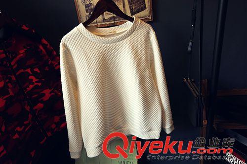 衛(wèi)衣 廠家直銷秋裝新款女裝拼塊PU壓紋菱格白色衛(wèi)衣長(zhǎng)袖套頭衫 批發(fā)原始圖片2