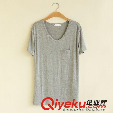 T恤 外貿(mào)原單歐美風(fēng)V領(lǐng)口袋寬松大碼短袖t恤女打底衫莫代爾夏一件代發(fā)