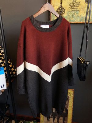 連衣裙 韓國(guó)秋冬新款羊絨加厚寬松大碼套頭長(zhǎng)款針織衫毛衣裙女裝批發(fā)原始圖片3