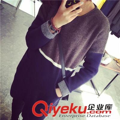 連衣裙 韓版拼接中長(zhǎng)款羊絨卷邊袖口袋寬松簡(jiǎn)約針織毛衣打底連衣裙女批發(fā)原始圖片2