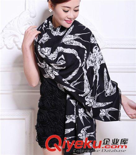 羊絨圍巾&披肩 冬季圍巾女 歐美dp燕子圖圍jin披肩兩用超長 羊絨{yl}手感圍脖原始圖片2