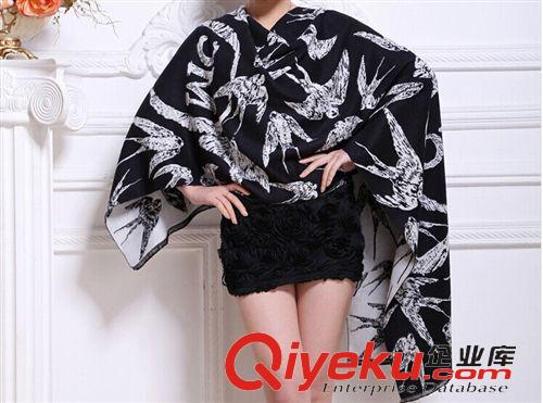 羊絨圍巾&披肩 冬季圍巾女 歐美dp燕子圖圍jin披肩兩用超長 羊絨{yl}手感圍脖原始圖片3