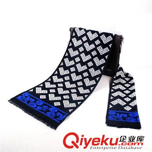 仿羊絨圍巾&披肩 廠家直銷秋冬 新款gd大氣商務(wù)格子圍巾 男士羊絨圍脖圍jing批發(fā)原始圖片2