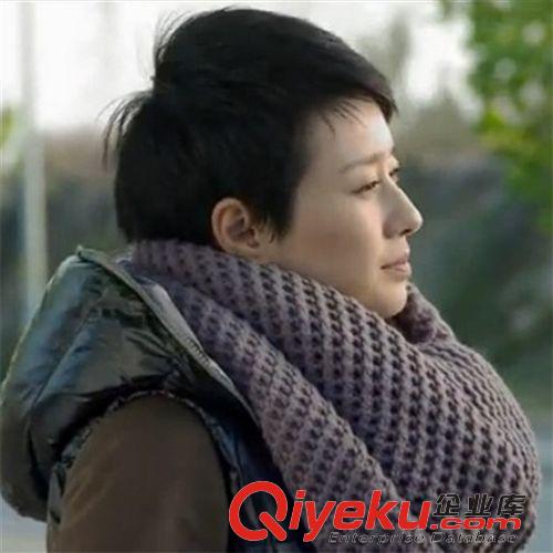 毛線圍巾 小爸爸馬伊俐同款圍脖韓版加厚鳥巢毛線圍脖批發(fā)套頭多色原始圖片2