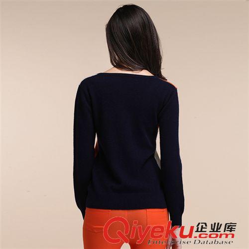 gd羊絨衫 14年女式羊絨衫藏藍撞色拼色圓領(lǐng){bfb}純山羊絨女時尚優(yōu)雅羊絨毛衣原始圖片2
