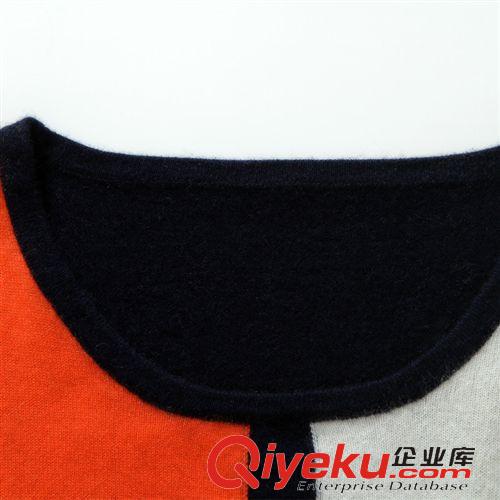 gd羊絨衫 14年女式羊絨衫藏藍撞色拼色圓領(lǐng){bfb}純山羊絨女時尚優(yōu)雅羊絨毛衣原始圖片3