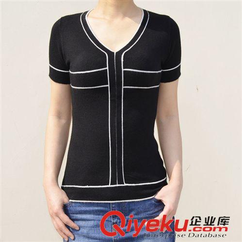 羊絨吊帶/圍巾 2015新品女裝羊絨打底衫 時尚經(jīng)典小香風T恤 簡約百搭羊絨T恤 女原始圖片2