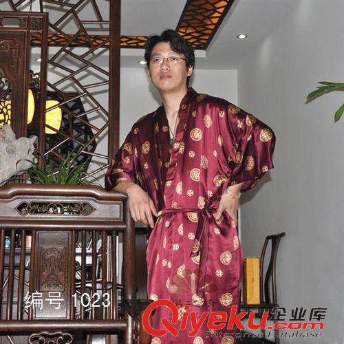 真絲男士睡袍 夏季zp性感絲質睡袍男士睡衣中袖開衫睡袍浴衣家居服廠家批發