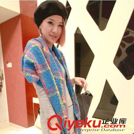 按材質(zhì)分類 2015秋冬 gd韓國貨 珊瑚絨流蘇保暖大披肩超長格子圍巾MH79
