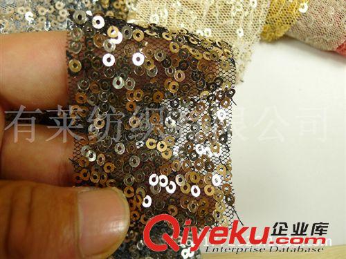 絨布印花復(fù)合面料 3厘繡片電腦繡花珠片3mm雙疊加密亂片網(wǎng)布底珠片閃光亮片繡花面料原始圖片2
