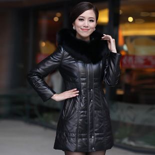 zp服飾 zp羽絨服中長款狐貍毛領(lǐng)帶帽綿羊皮羽絨服海寧皮衣2012新款原始圖片2