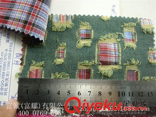 熱銷產品(2) 新款 牛仔沖孔復合格子布斜紋牛仔破洞時尚個性服裝用料現貨供應原始圖片3