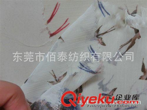 絲綢、雪紡類系列面料 0419#2014{zx1}雪紡印小燕子飛翔面料 富貴滿堂玫瑰花75D皺雪紡布