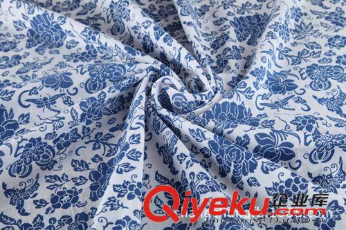 全棉帆布印花系列 {dj2}批發(fā)服裝用布傳統(tǒng)圖案 半漂青花瓷印花純棉帆布布料原始圖片2