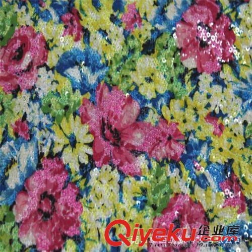 珠片布 沙丁電繡3mm珠片布 印玫瑰花朵 植絨亮片布 鞋服 箱包面料原始圖片2