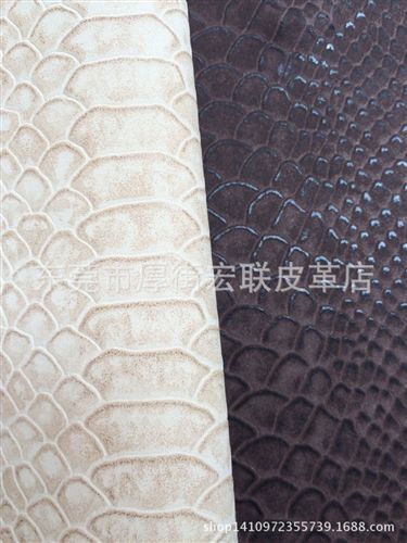 家具裝飾革 {zx1}壓紋環(huán)保小鱷魚紋 熱壓變色PU合成革 壓變革PU原始圖片2