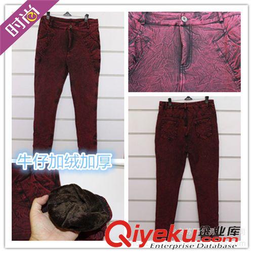 一體褲 仿牛仔保暖褲 加厚加絨小腳保暖褲 仿牛仔打底褲 加絨保暖褲批發(fā)