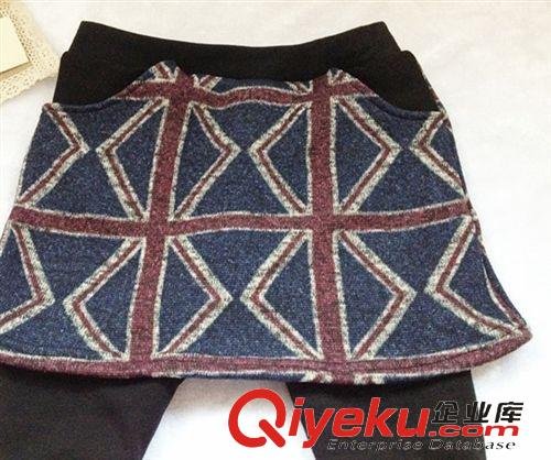 秋冬新款 秋冬加絨加厚新款英倫格子范米字旗假兩件包臀裙褲打底褲一件代銷