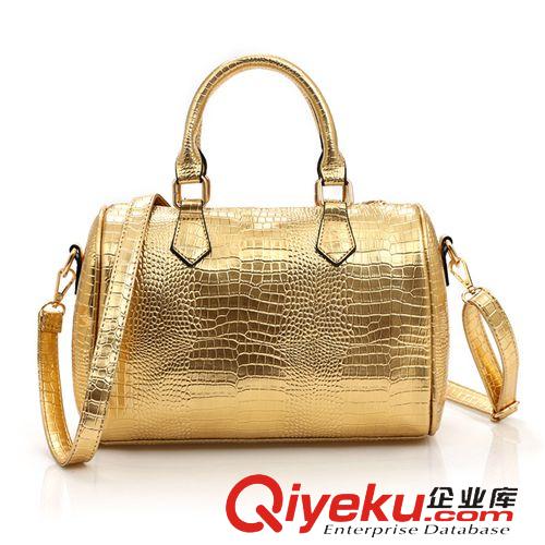 2014秋冬上新專區(qū) 2015新款歐美時尚金屬色女士包包三件套鱷魚紋單肩斜挎手提子母包原始圖片2