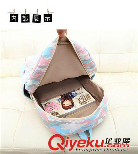 雙肩背包 2014新款迷彩鉚釘雙肩包女大高初中學生書包時尚潮韓版旅游背包原始圖片3
