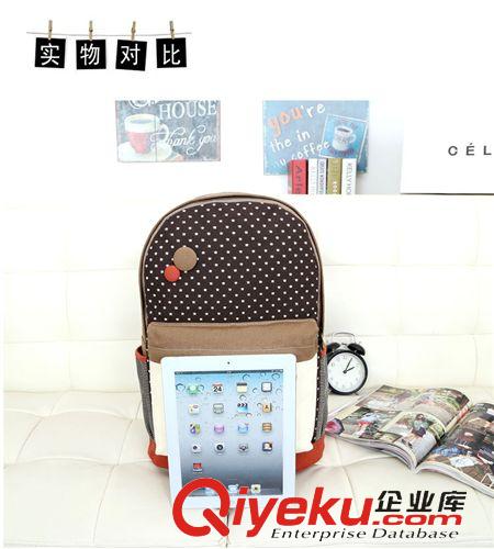 雙肩背包 新款帆布雙肩包中學(xué)生書包可愛卡通小熊韓牌時尚休閑女包紐扣背包原始圖片2