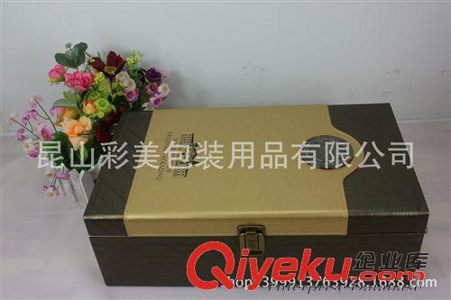 【酒盒現貨區】 廠家直銷 新款雙支紅酒盒 紅酒包裝 土豪金皮盒 定制原始圖片2