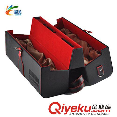 【新款訂貨區(qū)】 彩美包裝 通版紅酒包裝盒 紅酒盒包裝設(shè)計(jì) 黑色雙支紅酒皮盒包裝原始圖片2