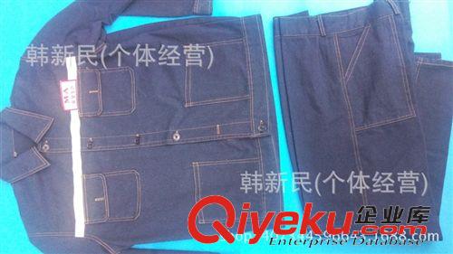 制服、工作服 秋冬款純棉長袖套裝牛仔黑紗反光條工作服工礦服男工程電焊勞保服原始圖片3