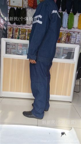 制服、工作服 秋冬款純棉長袖套裝牛仔反光條工作服工礦服電焊服耐磨耐臟勞保服