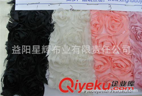 花邊，繡花面料，多工藝特殊面料 立體盤帶色丁玫瑰繡花布，服裝工藝用布 E57原始圖片2