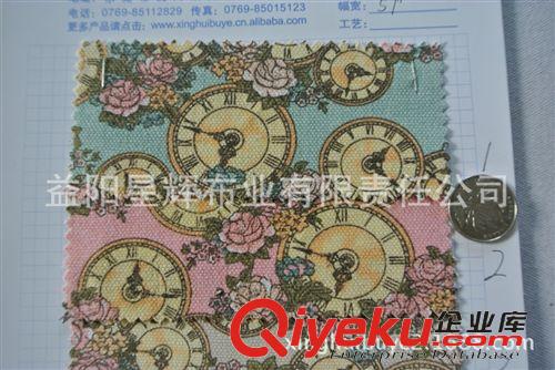 全棉帆布系列 歐式花時鐘印花帆布，帽子鞋材箱包手袋用布 FY143原始圖片2