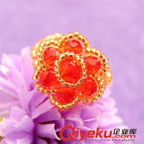 手工編織戒指 廠家直銷 水晶純手工編織 水晶戒指批發(fā) 地?cái)偭餍酗椘?雙花戒指