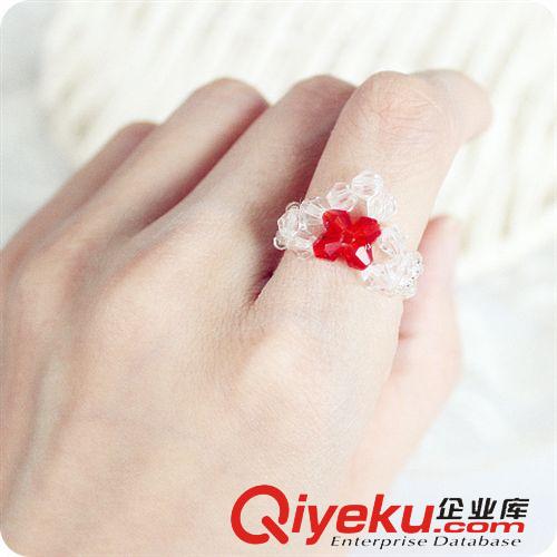 手工編織戒指 水晶串珠手工戒指飾品白指環(huán) 誕生日 外貿(mào)定制批發(fā)【小玫瑰花戒】