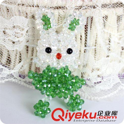 編織鑰匙扣掛件 包掛 小本創(chuàng)業(yè)12生肖小動物鑰匙扣掛件純手工編織水晶成品4MM扁珠裙兔原始圖片2