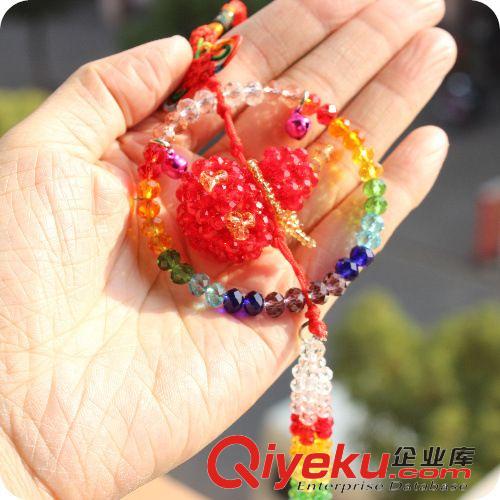 編織鑰匙扣掛件 包掛 創(chuàng)意汽車掛件 水晶DIY車掛 后視鏡掛件【九彩吉祥輪】原始圖片2