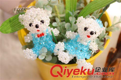 水晶泰迪小熊 純手工編織4MM扁珠精品水晶泰迪熊（女） 鑰匙掛件（送鑰匙扣）原始圖片2